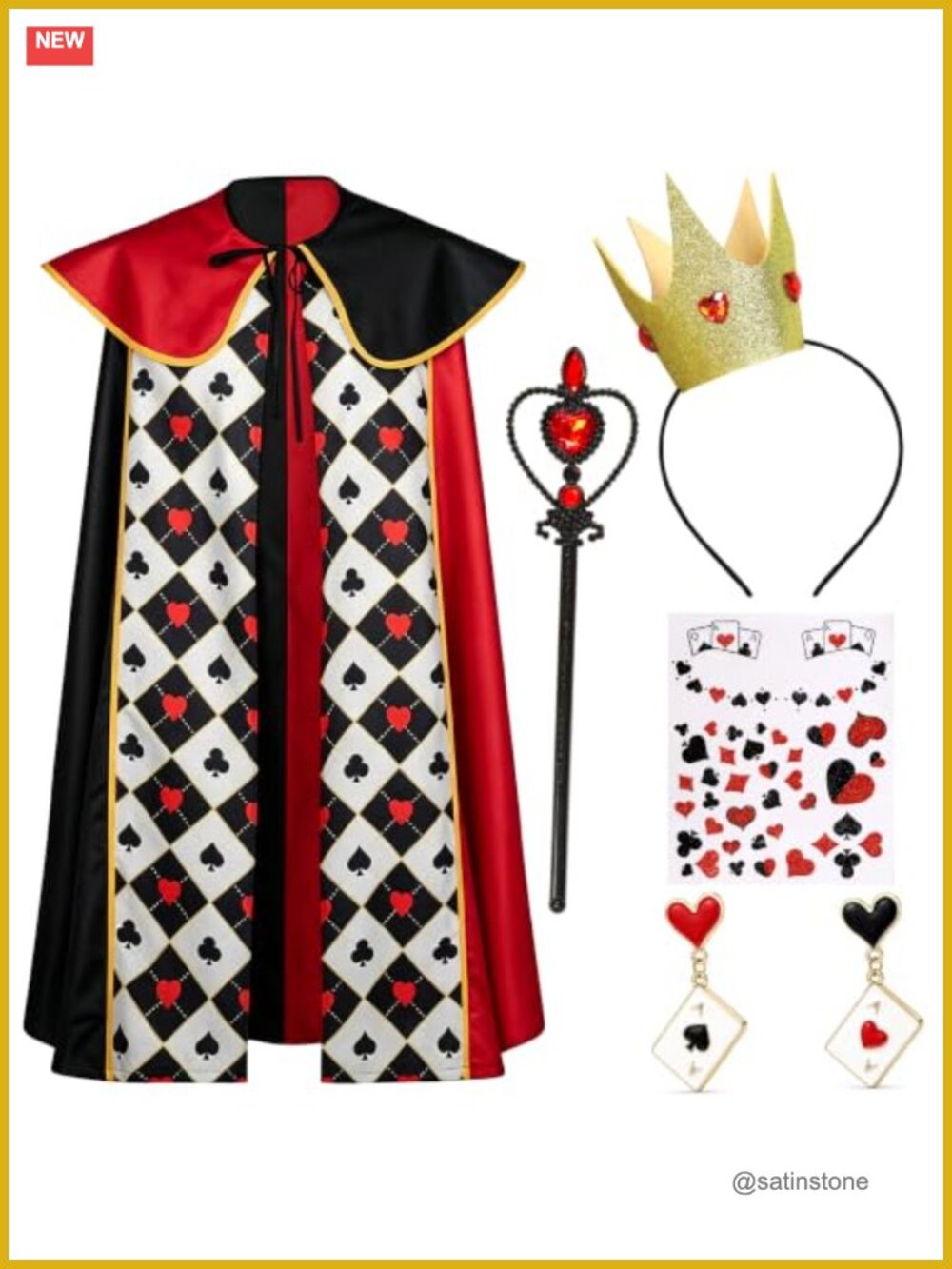 5Pc Queen Costume Accessory Set Faux Leather Crown Cape Scepter Brooch